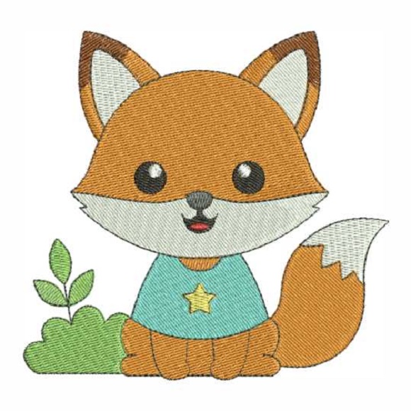 Matriz de bordado computadorizado raposinha baby delicada com flores, ideal para enxoval de bebê personalizado.