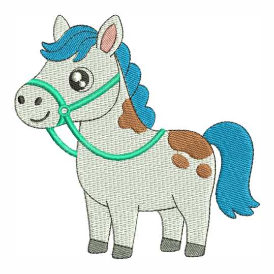 Matriz de bordado computadorizado cavalinho fofo em estilo baby, ideal para enxoval de bebê e itens infantis personalizados.
