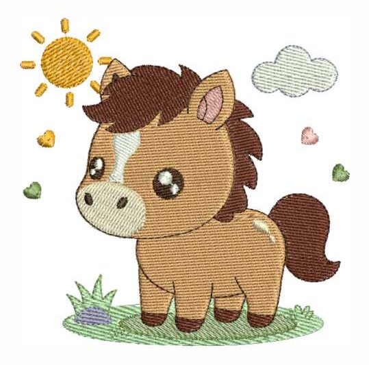 Matriz de Bordado Cavalinho Baby com Sol e Nuvens Cavalo 000007