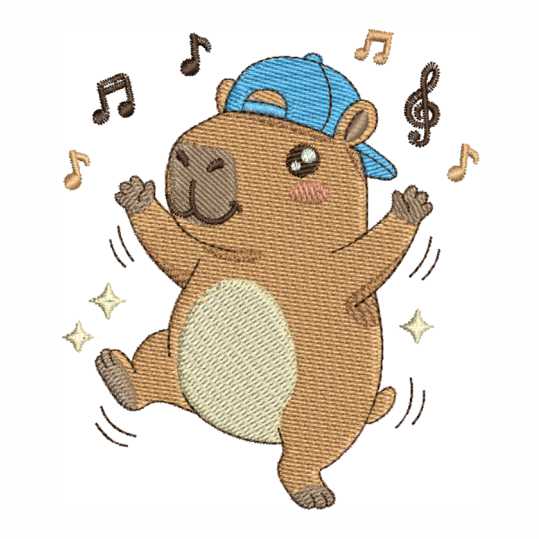 Matriz de bordado computadorizado de capivarinha baby fofa com traços delicados para enxoval infantil.