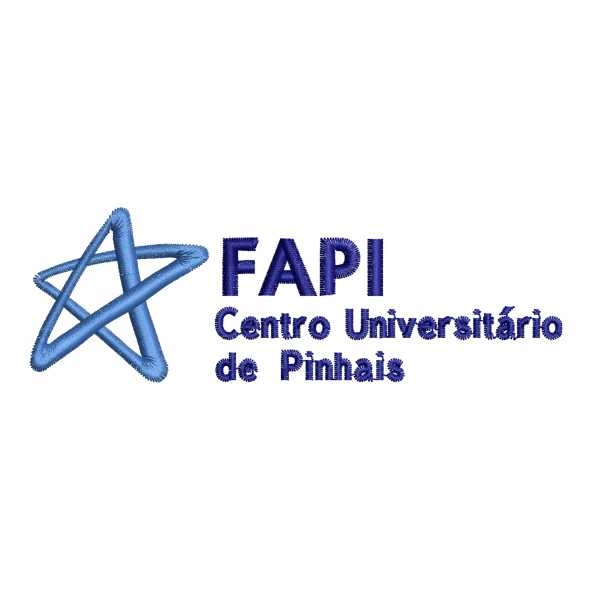 Matriz de bordado inspirada na FAPI Centro Universitário de Pinhais com identidade acadêmica moderna