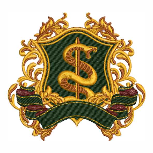 Matriz de bordado para brasão de medicina, design preciso e elegante profissional.