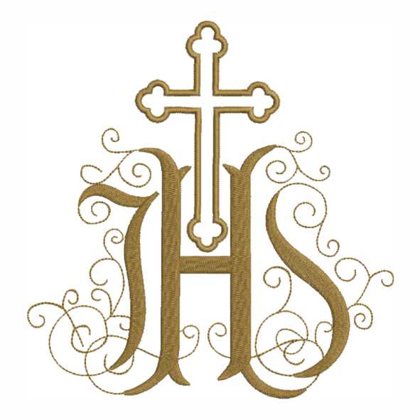 Matriz de bordado JHS cruz alfaias litúrgicas arabesco detalhada elegante ideal para peças religiosas sofisticadas