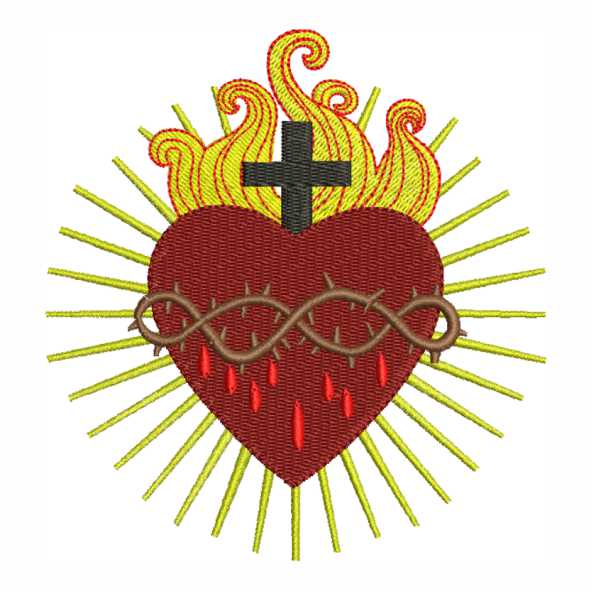 Matriz de bordado Sagrado Coração de Jesus detalhada delicada ideal para peças religiosas devocionais elegantes