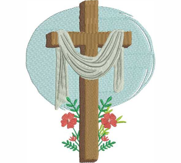 Matriz de Bordado Cruz Jesus Cristo Lírio Ramos Flores Feliz Pascoa 000075