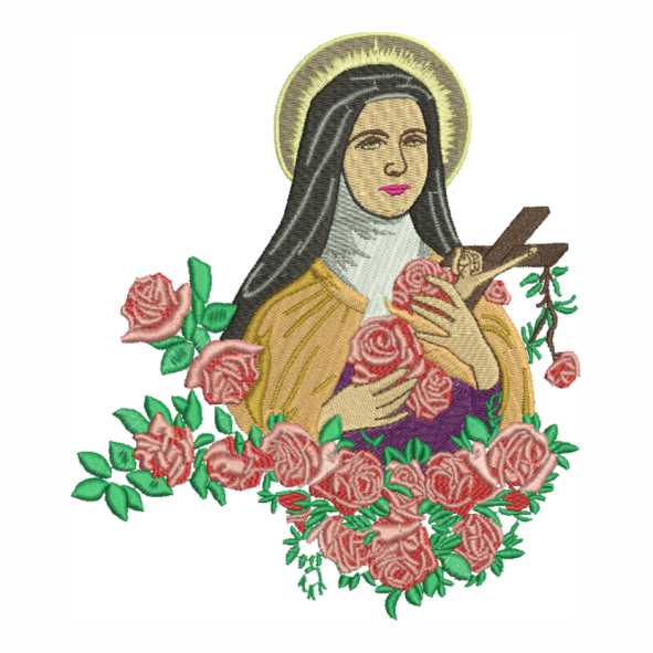 Matriz de bordado de Santa Teresinha expressa amor simplicidade fé e delicadeza em cada ponto