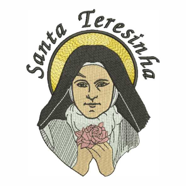 Santa Teresinha do Menino Jesus inspira matriz de bordado delicada, simbolizando amor, fe e simplicidade cotidiana
